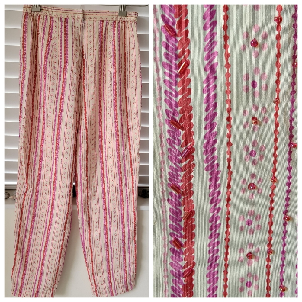 VTG Papell Multicolored Artsy Striped Silk Pants